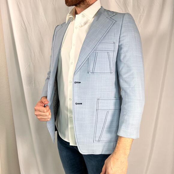 Vintage 70’s Ratner Powder Sky Blue Disco Sport Coat Mod Jacket Blazer - Picture 1 of 9